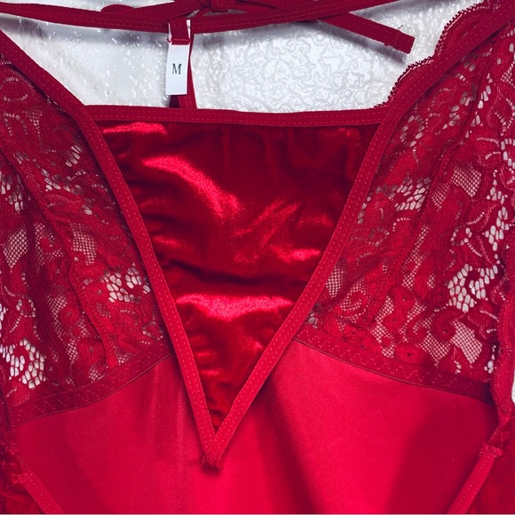 NWT Women's Sexy Santa Babydoll Lace Halter Top/Dress Lingerie set in Red. SizeM - Picture 11 of 11